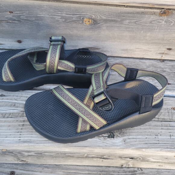 Chaco Z Cloud Sandals Men Size 11 Hiking Strappy Shoe Green Brown Walking Vibram - Picture 2 of 7